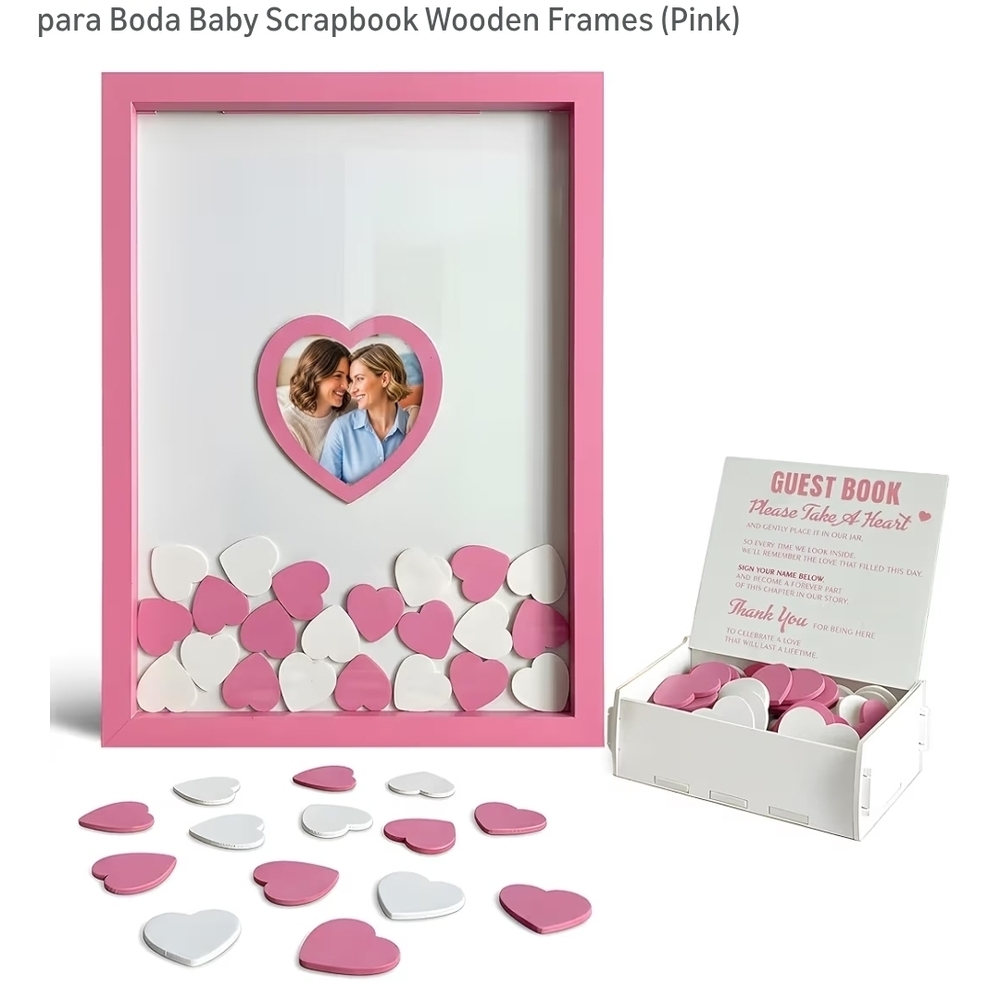 Pink and White Heart Guest Book Frame